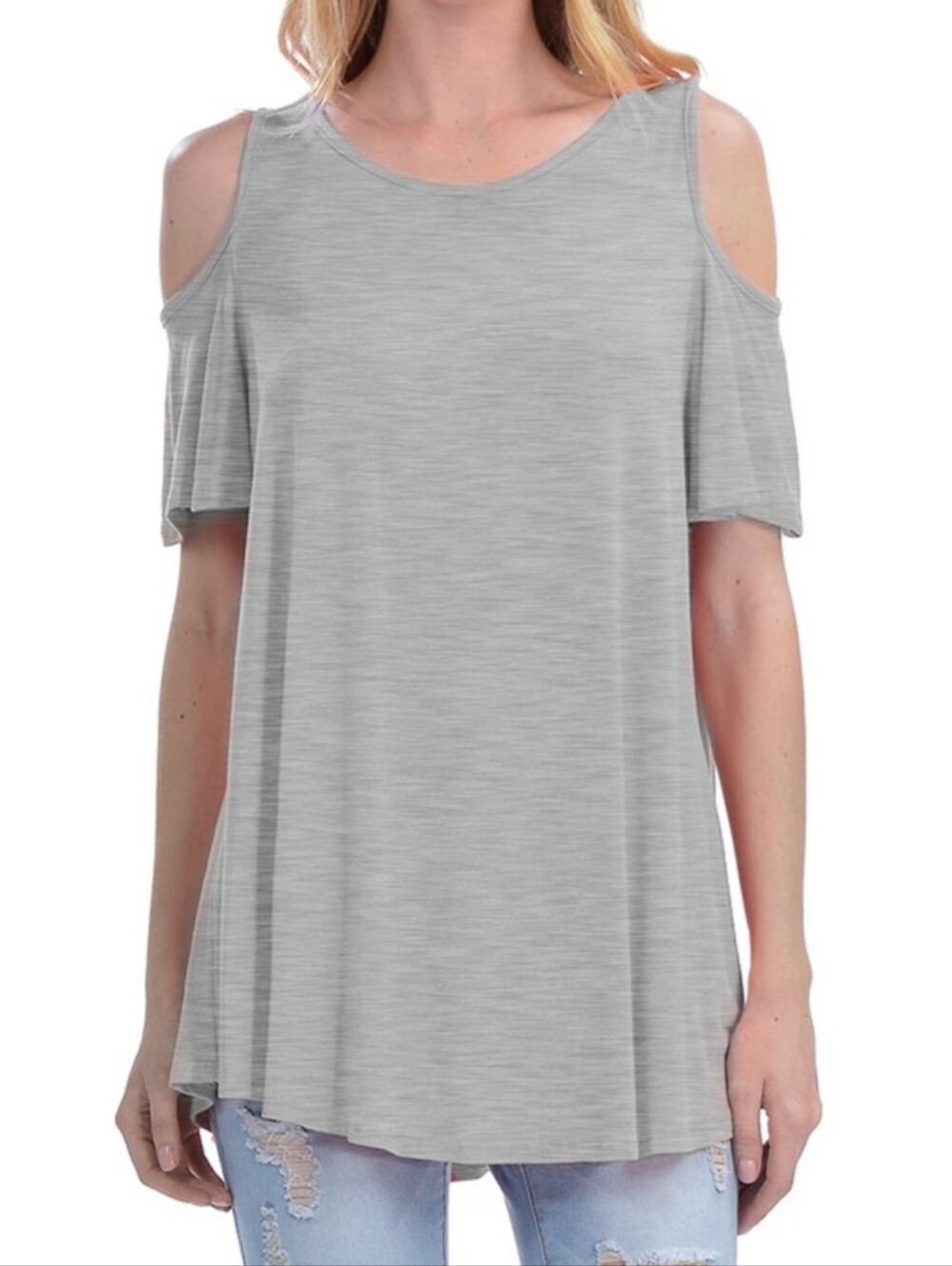 Elle Super Soft Cold Shoulder Swing Top in Gray